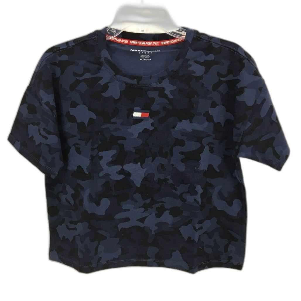 Tommy Hilfiger Navy Camo Short Sleeve Cropped T-Shirt Ladies Size XS NEW