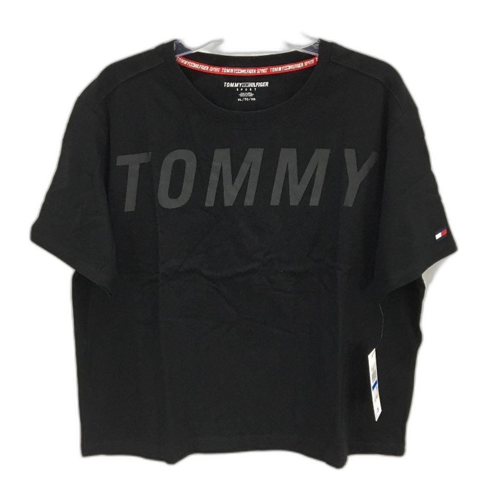 Tommy Hilfiger Sport Essentials Logo Black Cotton T-Shirt Ladies Size XL NEW