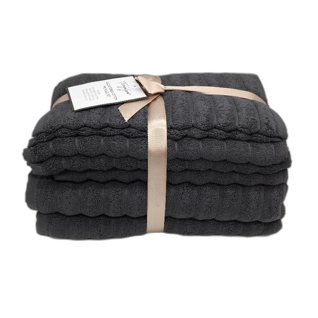 Trafalgar 100% Cotton Charcoal Grey 7 Piece Willow Ribbed Bath Towel Set NEW