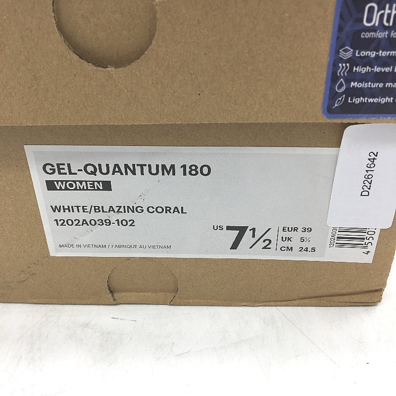 Asics Gel-Quantum 180 White & Blazing Coral Sneakers Ladies US 7.5 EU 39 NEW