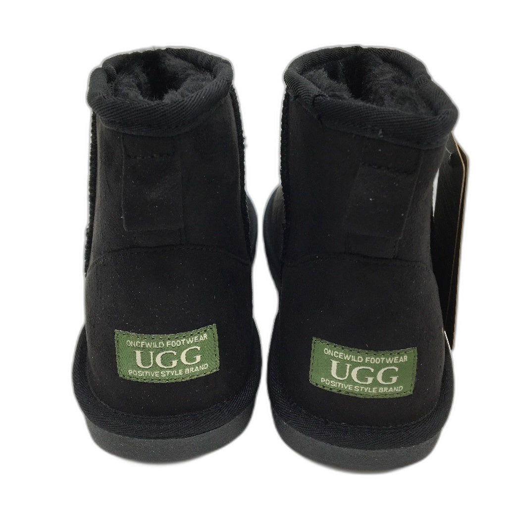 OnceWild UGG Vegan Faux Wool Short Black Mini Boots Unisex M5 L7 EU38 NEW
