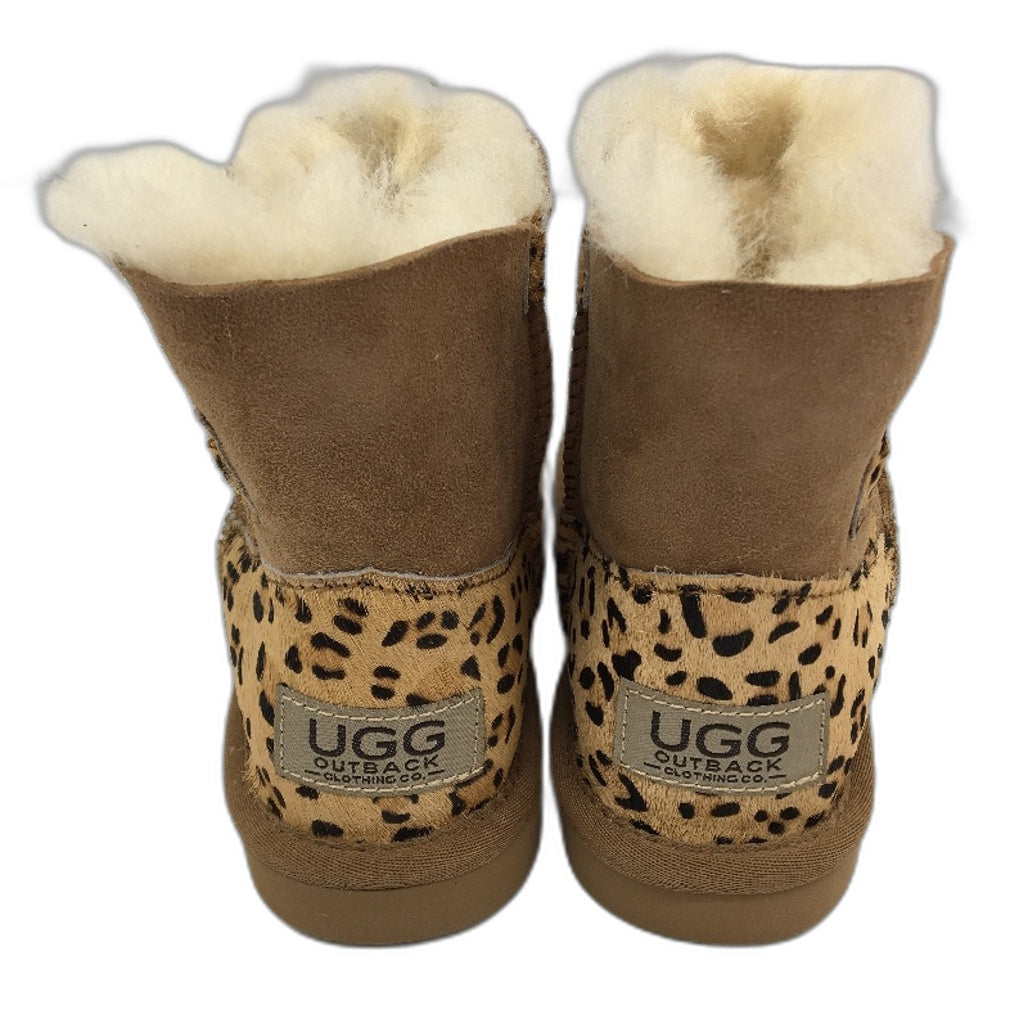 UGG Outback Australian Sheepskin Leopard Mini Button Boots KIDS US12-13 EU30 NEW