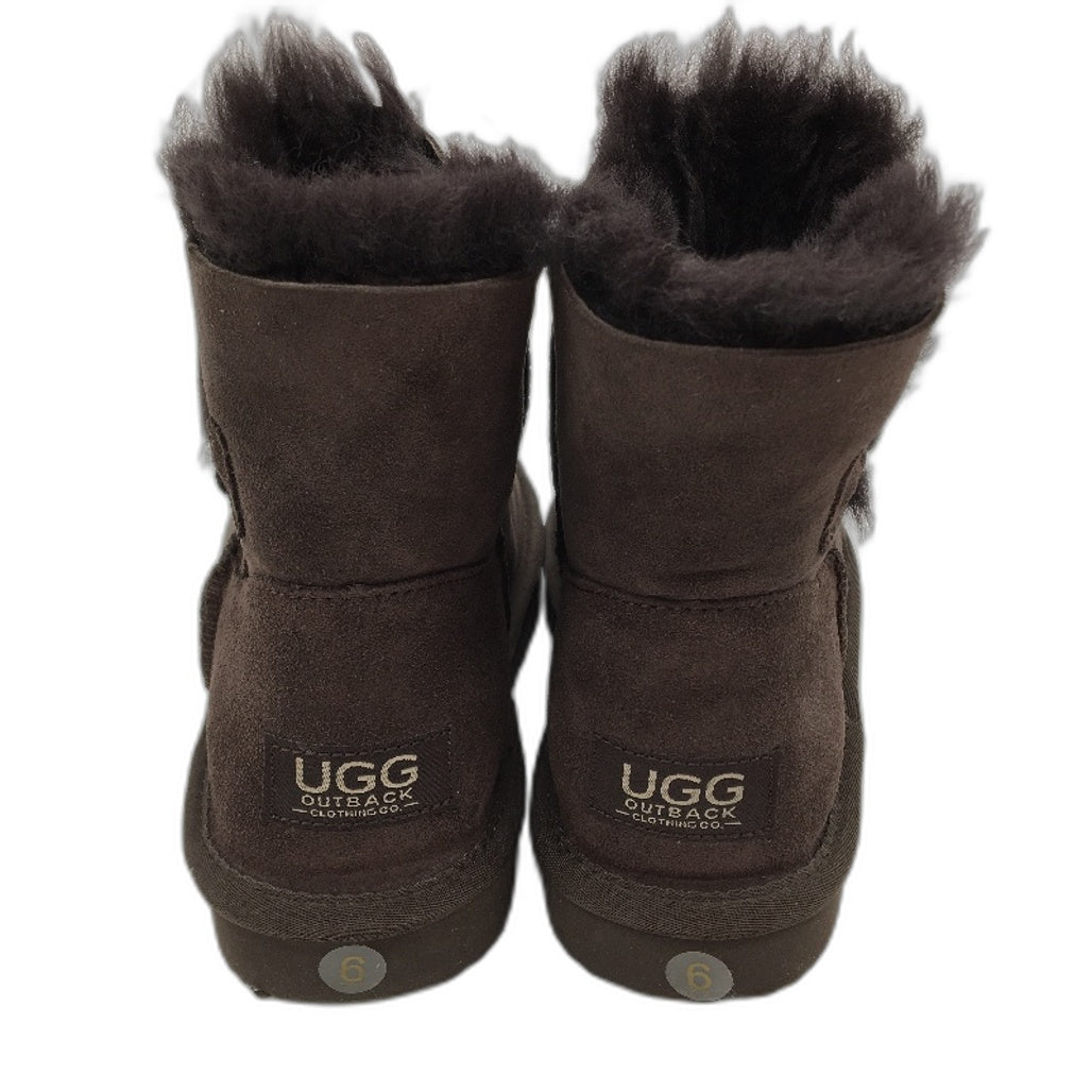 UGG Outback Australian Sheepskin Chocolate Mini Button Boot Unisex M5 L6 NEW
