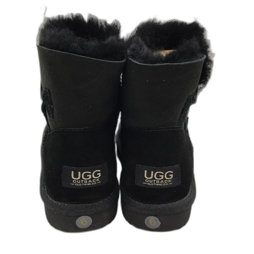 UGG Outback Australian Sheepskin Black Mini Button Boot Slipper Unisex M5 L6 NEW
