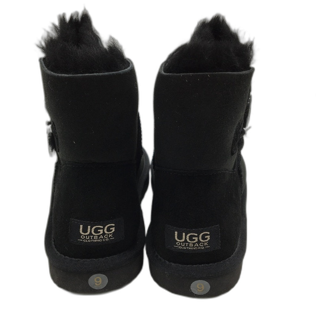 UGG Outback Australian Sheepskin Black Mini Button Boot Slipper Unisex M8 L9 NEW