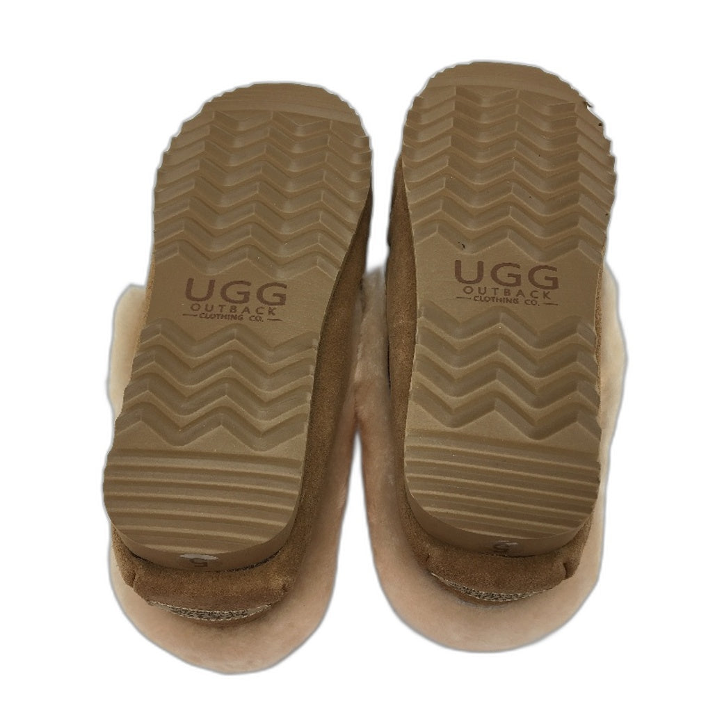 UGG Outback AUS Sheepskin Chestnut Moccasins Slippers Unisex US M4 L5 EU36 NEW