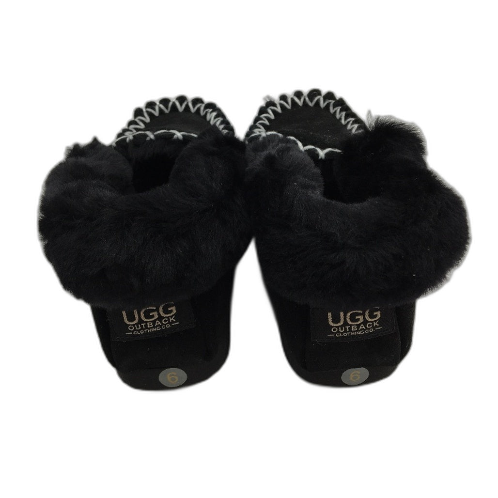 UGG Outback AUS Sheepskin Black Moccasins Slippers Unisex US M5 L6 EU37 NEW