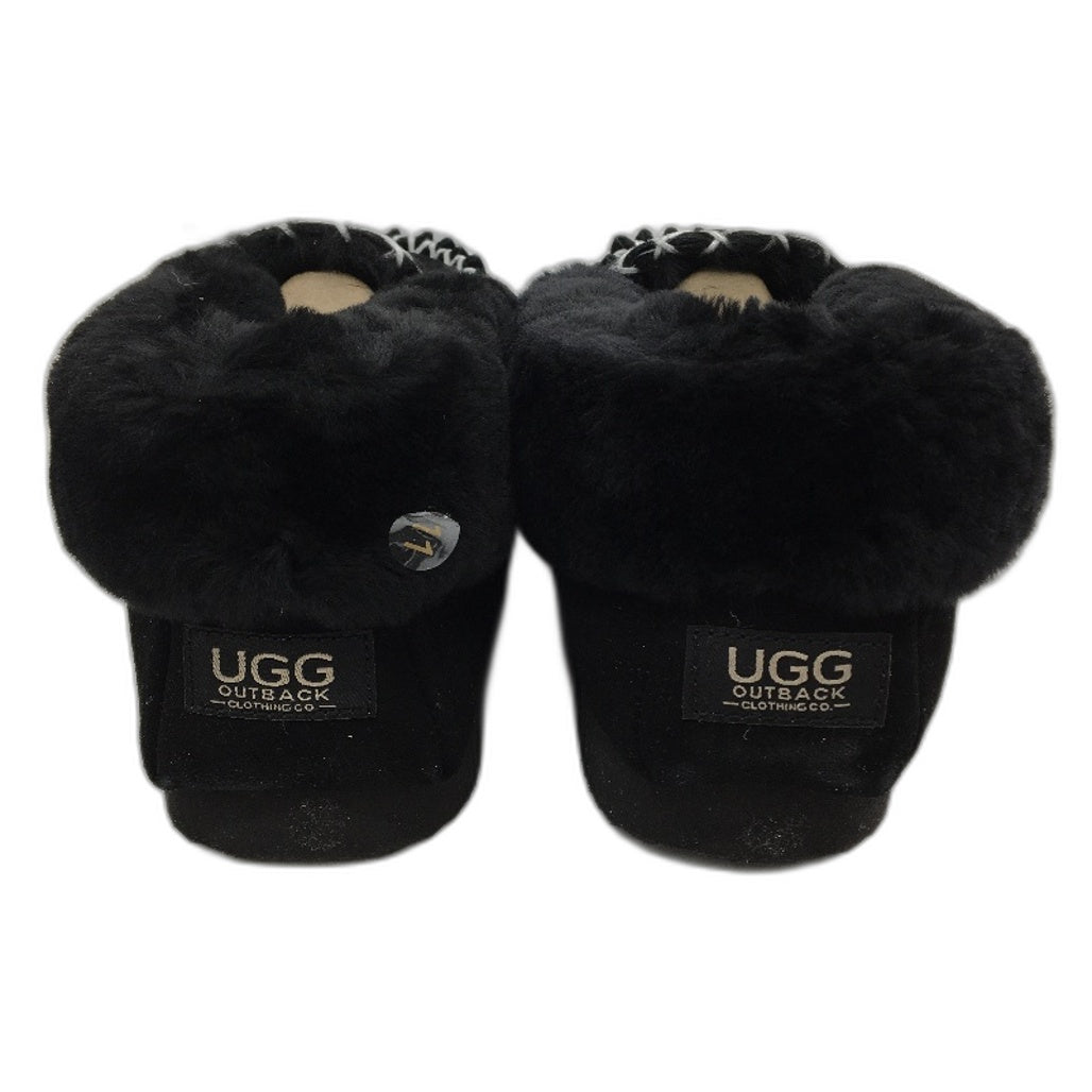UGG Outback AUS Sheepskin Black Moccasins Slippers Unisex US M10 L11 EU 44 NEW