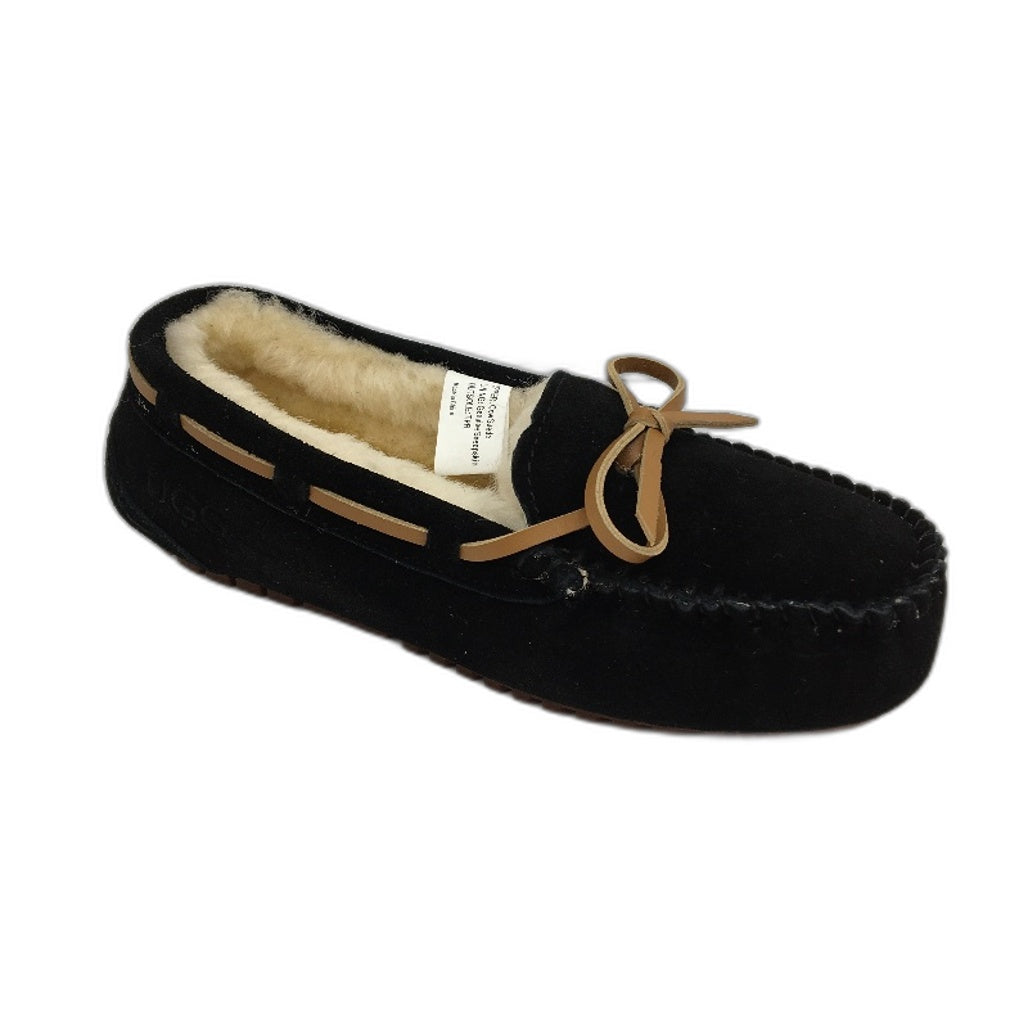 UGG Outback AUS Sheepskin Black Moccasin Tirari Slippers Ladies US 6 EU 37 NEW