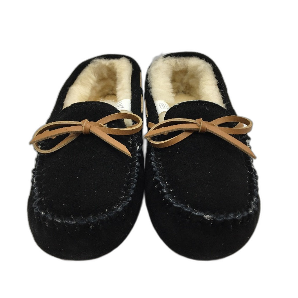 UGG Outback AUS Sheepskin Black Moccasin Tirari Slippers Ladies US 8 EU 39 NEW