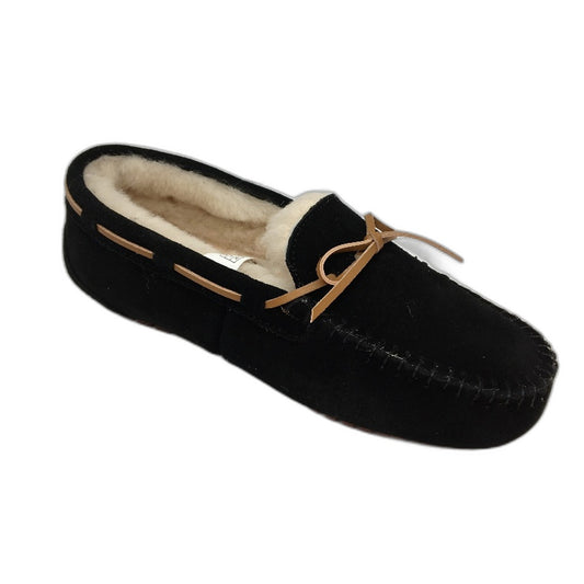 UGG Outback AUS Sheepskin Black Moccasin Tirari Slippers Ladies US 12 EU 45 NEW