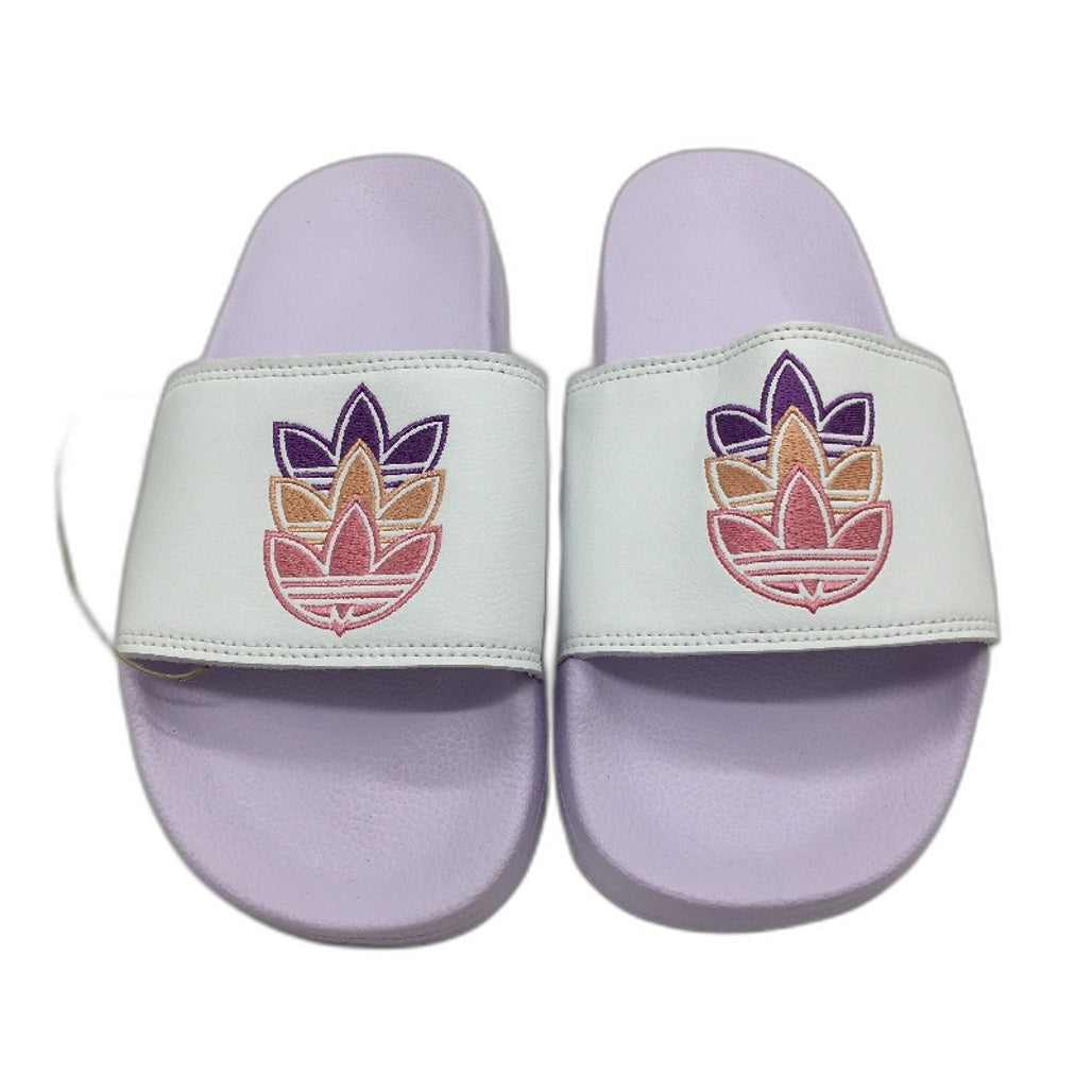 Adidas Lilac & White Embroidered Logo Adilette Lite Slides Ladies US8 EU40.5 NEW