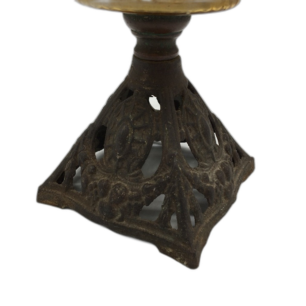 VINTAGE Amber Glass & Cast Iron Metal Kerosene Lamp -No Shade/Cover 26cm