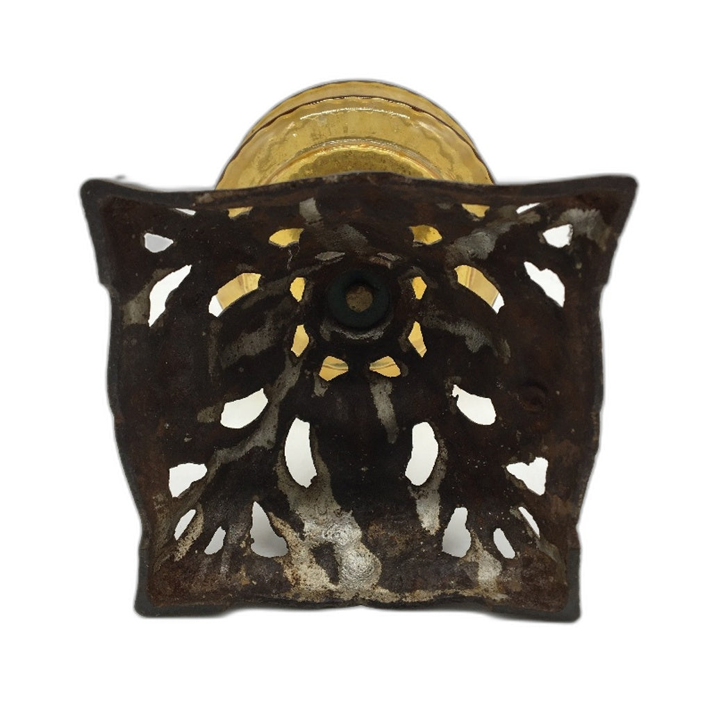 VINTAGE Amber Glass & Cast Iron Metal Kerosene Lamp -No Shade/Cover 26cm