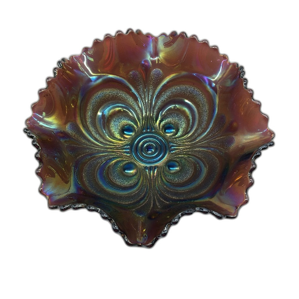 VINTAGE Iridescent Purple Tone Scallop Ornate Edged Carnival Ware Bowl 20cm