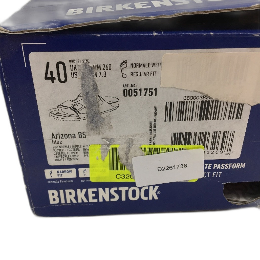 Birkenstock Classic Arizona Blue Regular Fit 2 Strap Slides Unisex 40 L9 M7 NEW