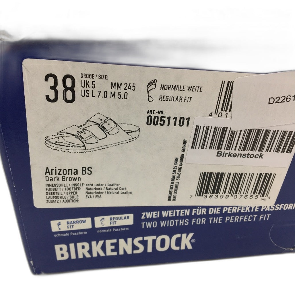Birkenstock Arizona Dark Brown Regular Fit Leather Slides EU 38 US Sz M5 L7 NEW