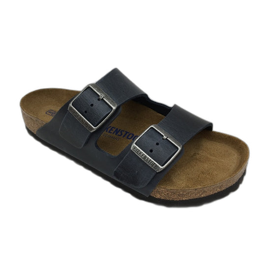 Birkenstock Arizona Waxy Blue Regular Fit Leather Slides EU 38 US Size M5 L7 NEW