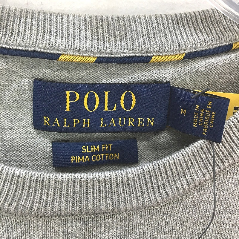 Polo Ralph Lauren Slim Fit Grey Pima Cotton Crew Neck Sweater Mens Sz Medium NEW