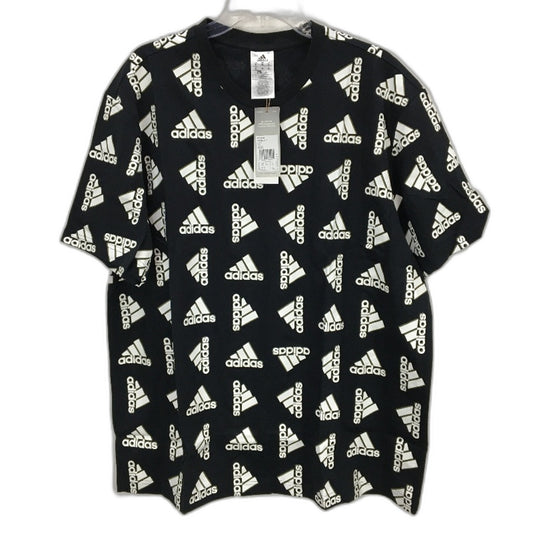 Adidas Printed Multi Logo Pattern Black Cotton T-Shirt Mens Size XL NEW