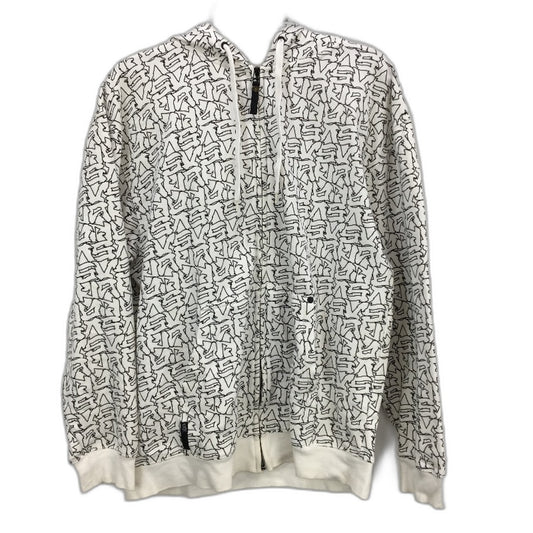 Vans Graffiti Print Full Zip Fleece White Hooded Jacket Mens Size Medium