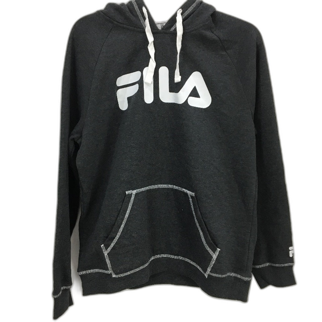 FILA Classic Logo Graphite Black Pullover Fleece Hoodie Ladies Size 14