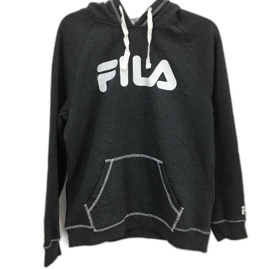 FILA Classic Logo Graphite Black Pullover Fleece Hoodie Ladies Size 14