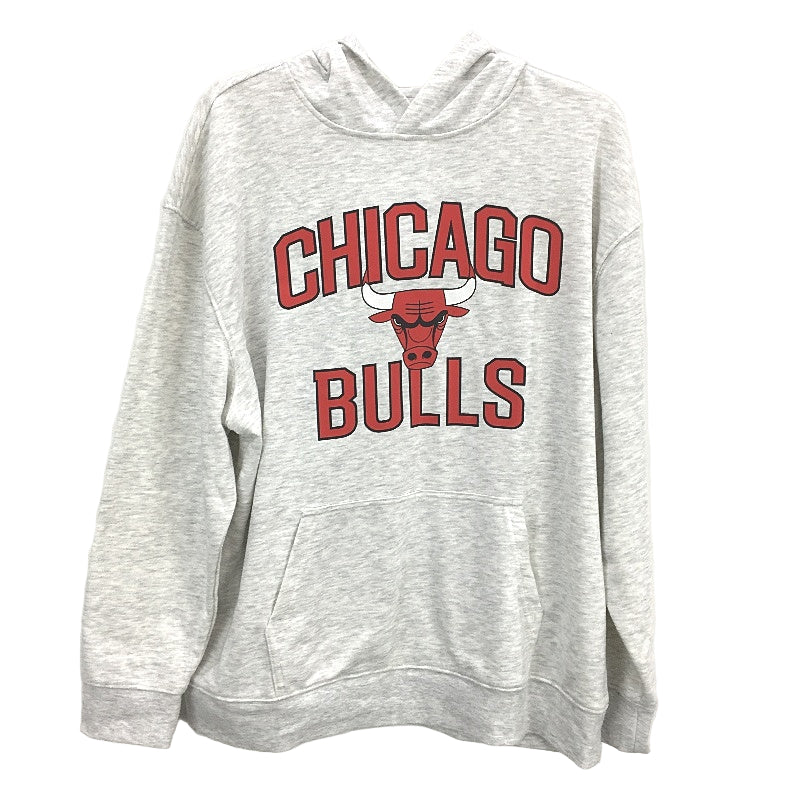 NBA Lounge Chicago Bulls Logo Grey Marle Terry Pullover Hoodie Mens Size Large