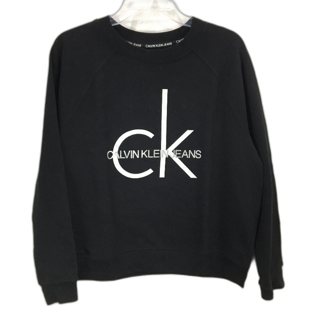 Calvin Klein Jeans Classic Logo Plush Fleece Black Jumper Ladies Size Large