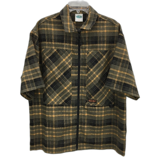 Snake Hole Plaid Runner Orange Black Boxy Zip-Thru Shirt Mens Size XL NEW