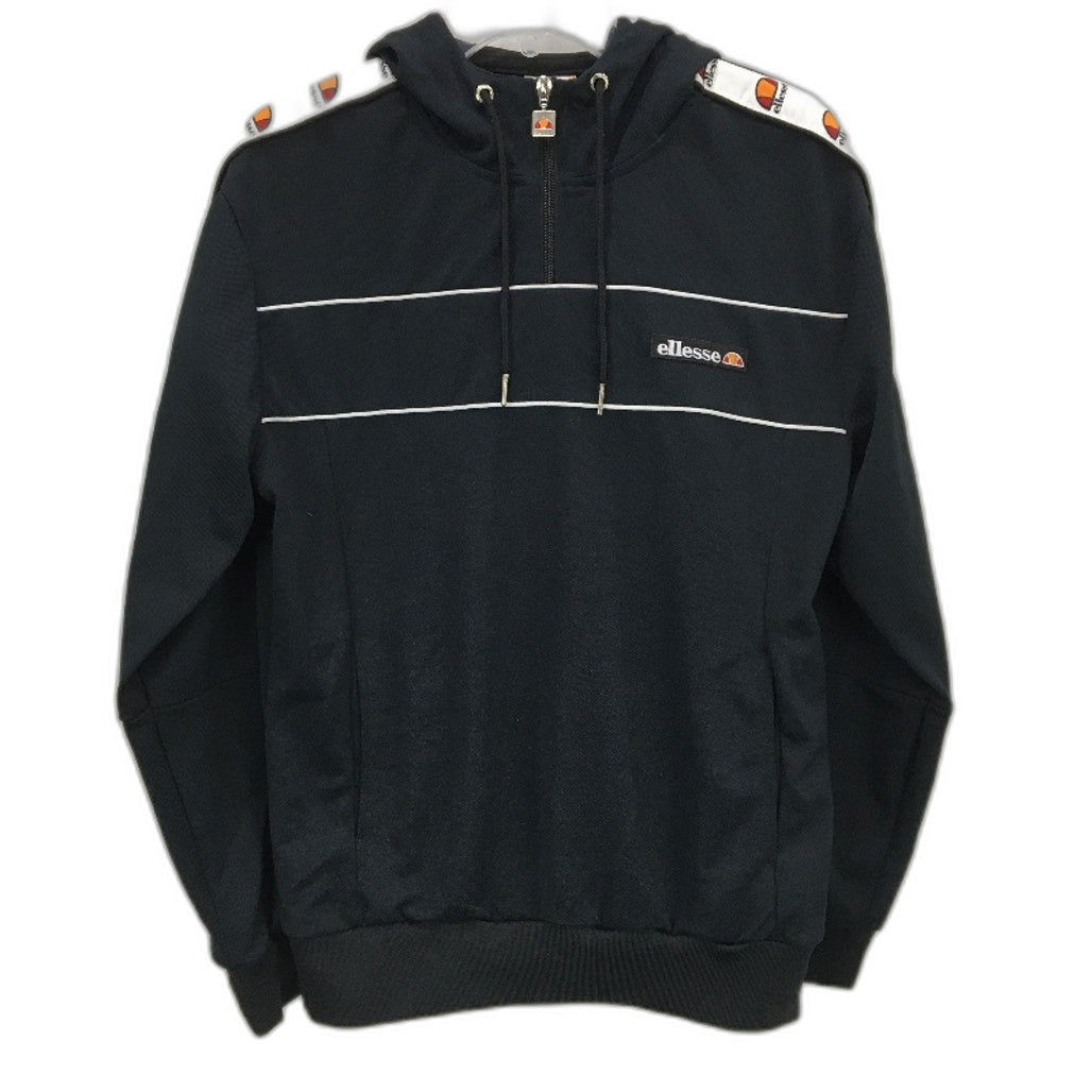 Ellesse Pique Textured Black Quarter Zip Hooded Jumper Mens Size Small