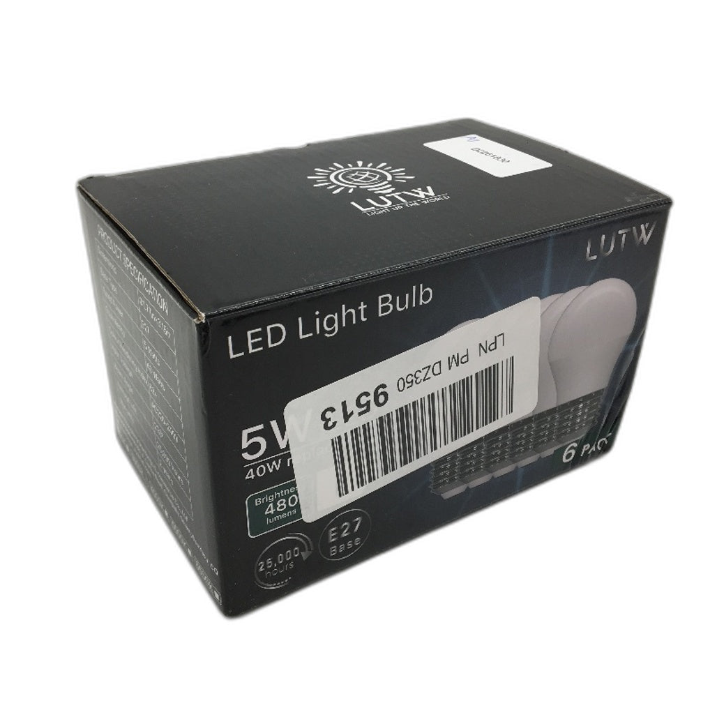 LUTW 6 Pack E27 LED Light Bulbs 5Watts G45 3000K 480 Lumens 25000 Hours NEW