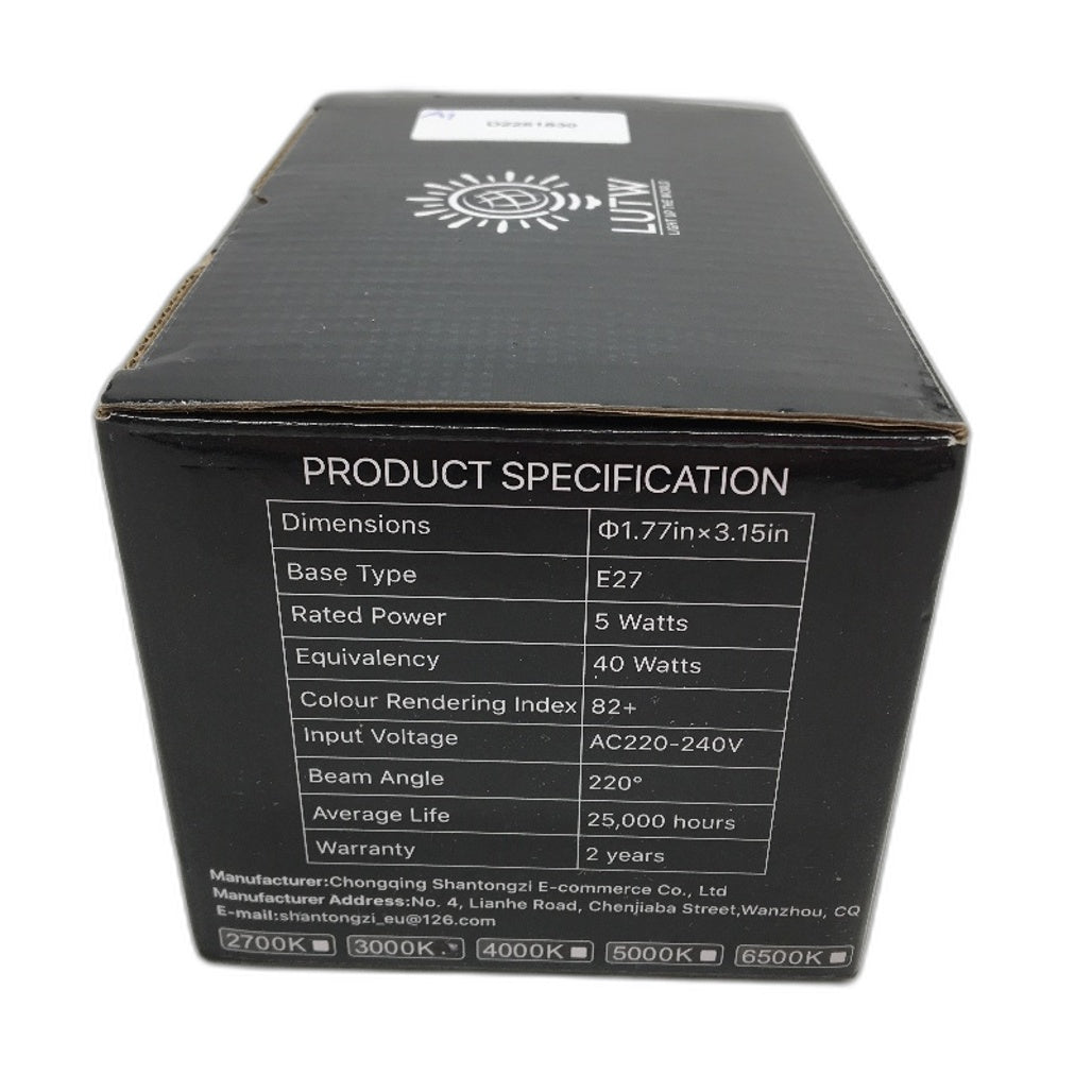 LUTW 6 Pack E27 LED Light Bulbs 5Watts G45 3000K 480 Lumens 25000 Hours NEW