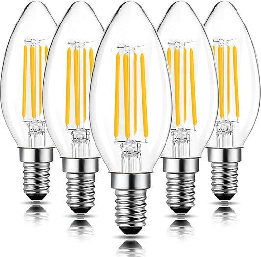 ROMANJOY 5 Pack Dimmable C35 LED Filament Candle Light Bulb E14 6W 2700K NEW