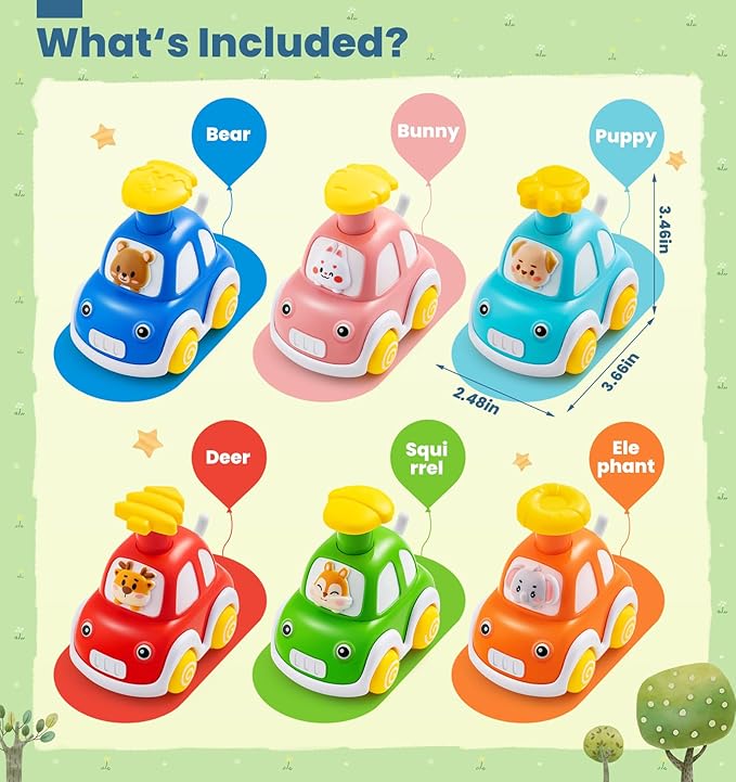 TooyBing Press And Go 6 Pack Animal Car Toys For Toddlers Age 12 Months+ NEW