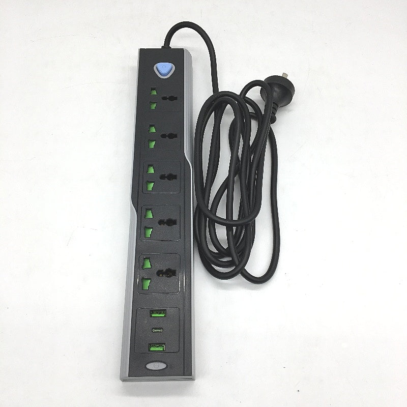 Power Strip Socket Board With 5x AC Outlets 2x USB & 1x USB-C 2500W 2.9M NEW