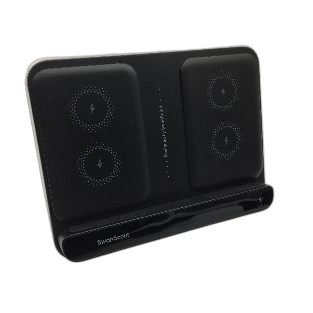 SwanScout Dual Phone Charging Station Wireless Charger With Time Display NEW