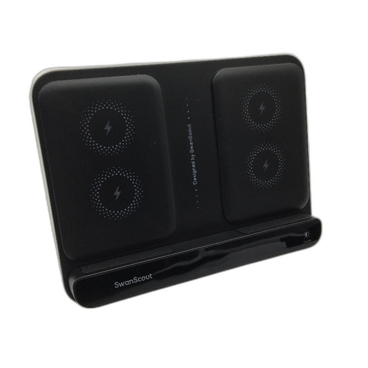SwanScout Dual Phone Charging Station Wireless Charger With Time Display NEW
