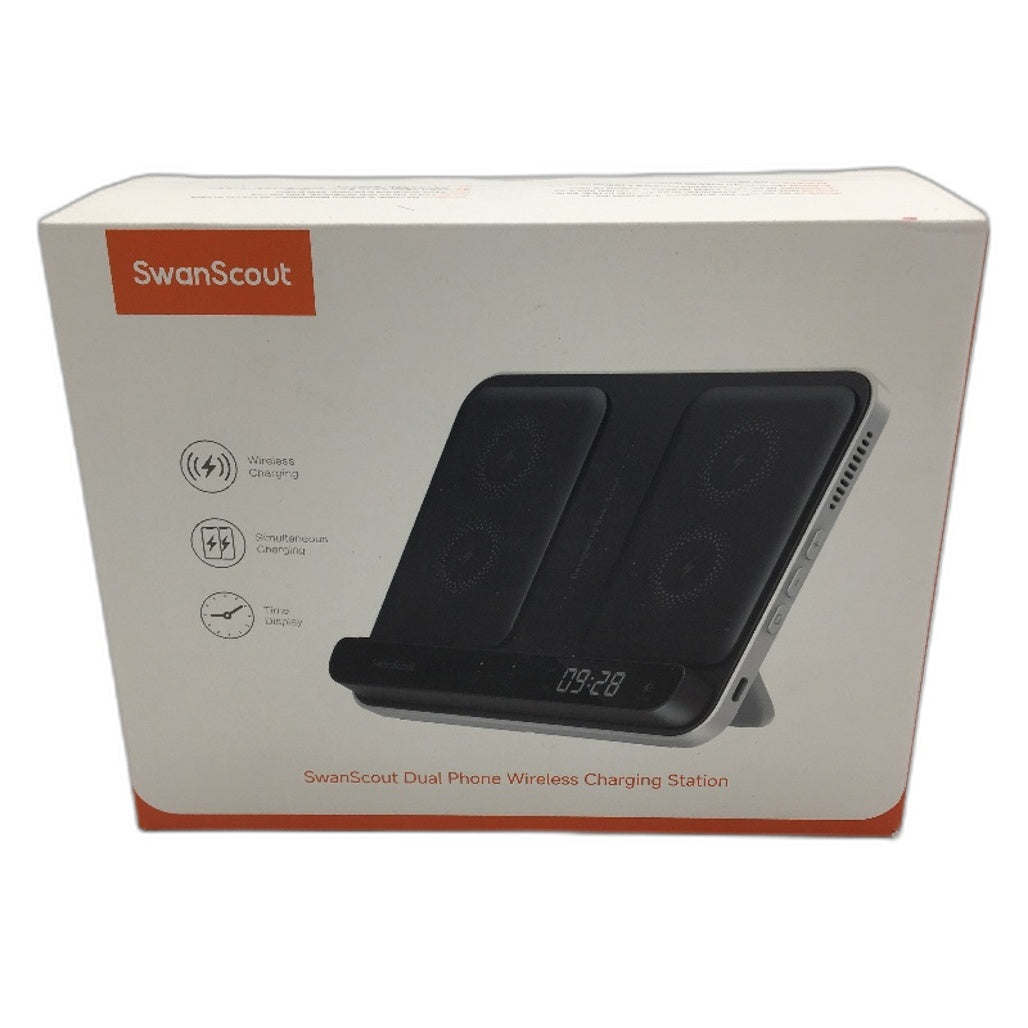 SwanScout Dual Phone Charging Station Wireless Charger With Time Display NEW