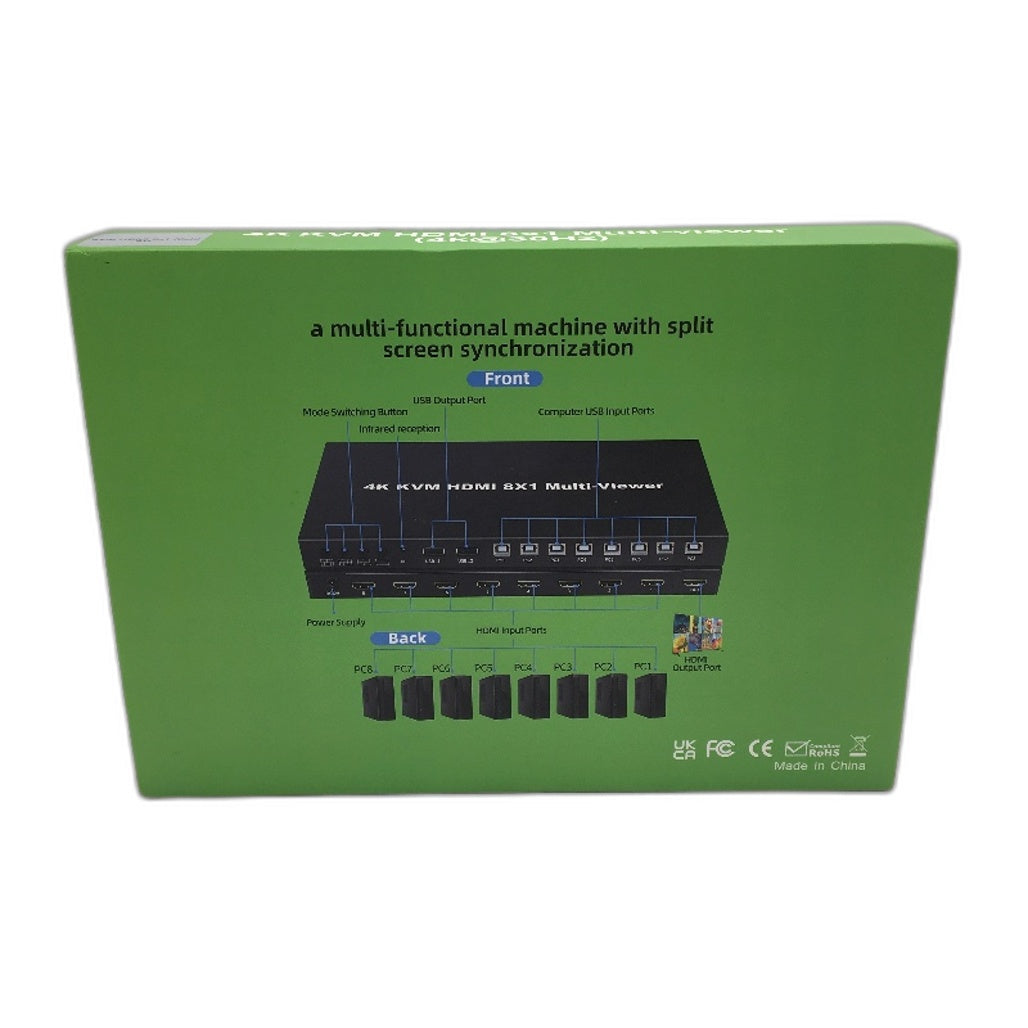 HDMI 4K 30Hz KVM 8x1 Multi Viewer Share Keyboard & Mouse For 8 Computers NEW