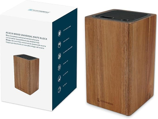KITCHENDAO Deluxe Acacia Wood Universal Knife Storage Block Space Saver NEW
