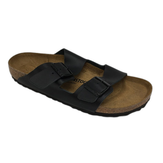 Birkenstock Arizona Black Leather Narrow Fit 2 Strap Slides Mens EU 44 US 10 NEW