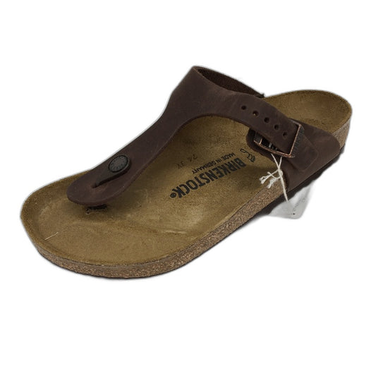 Birkenstock Gizeh Regular Brown Waxy Leather Thong Sandals Unisex EU38 L5 M5 NEW