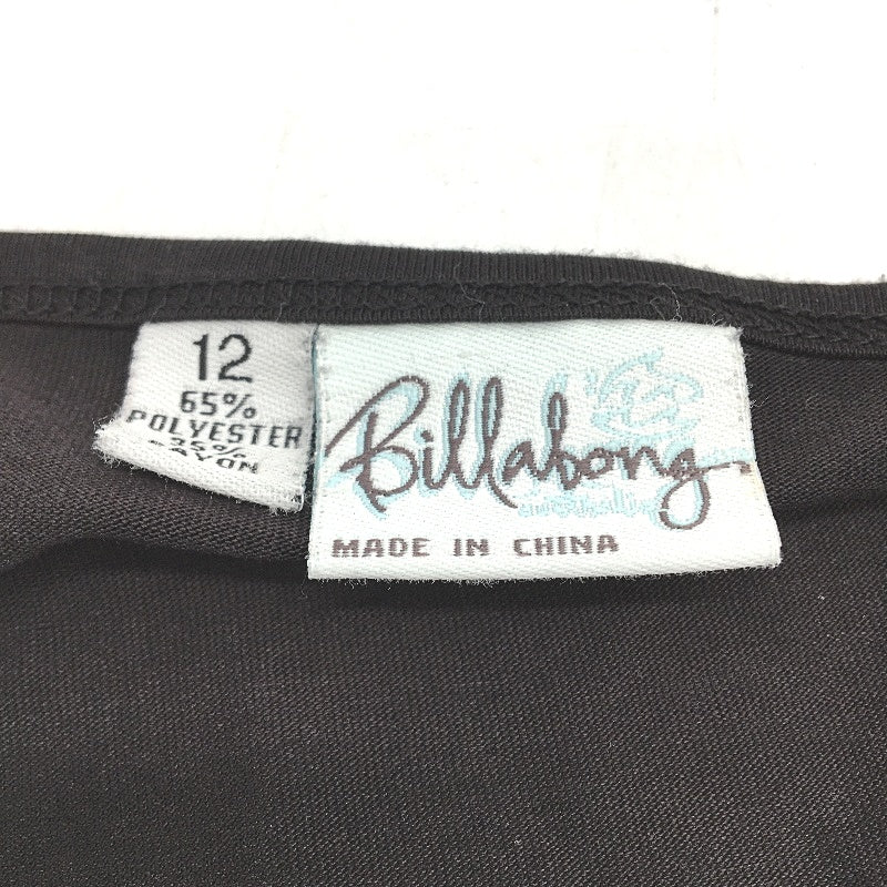 Billabong Black V-Neck Printed Logo Mini Sleeve T-Shirt Ladies Size 12