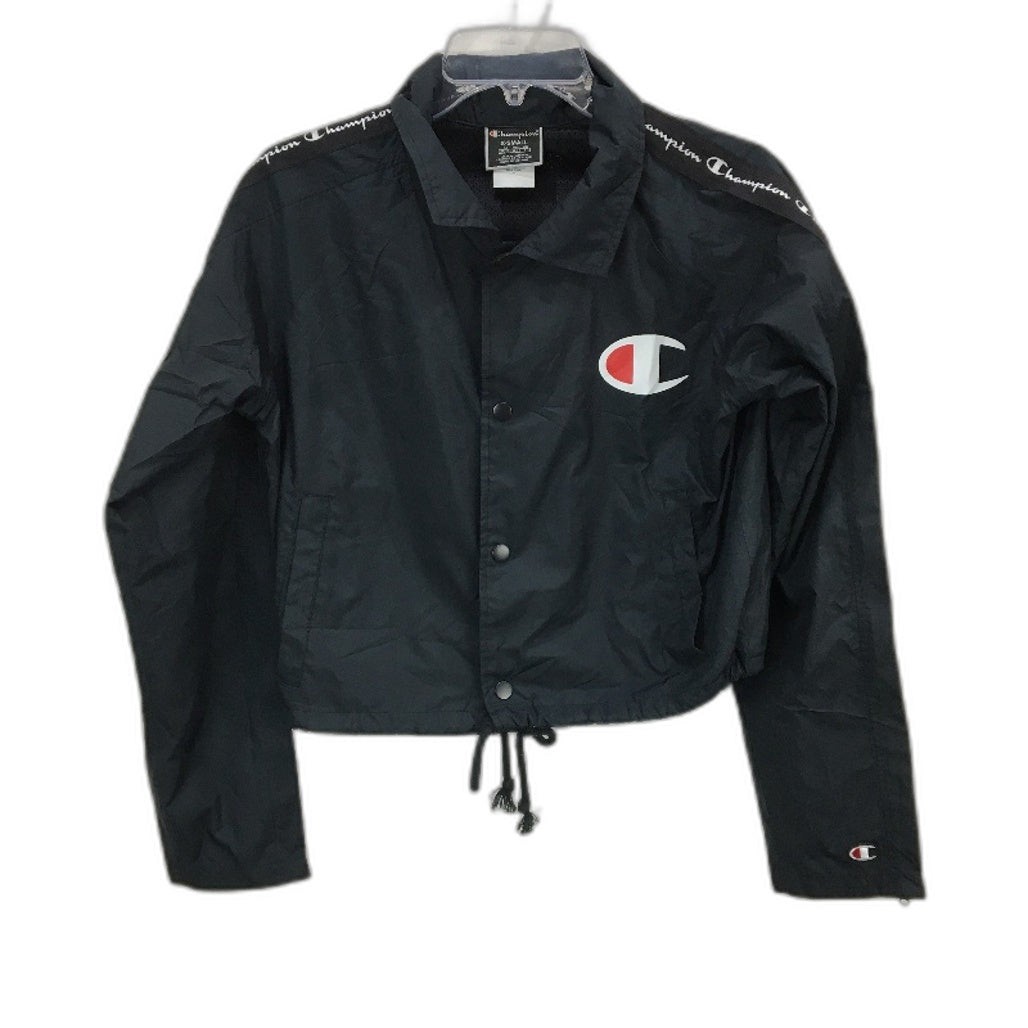 Champion Cropped Collared Snap Button Black Coaches Jacket Ladies Size XS