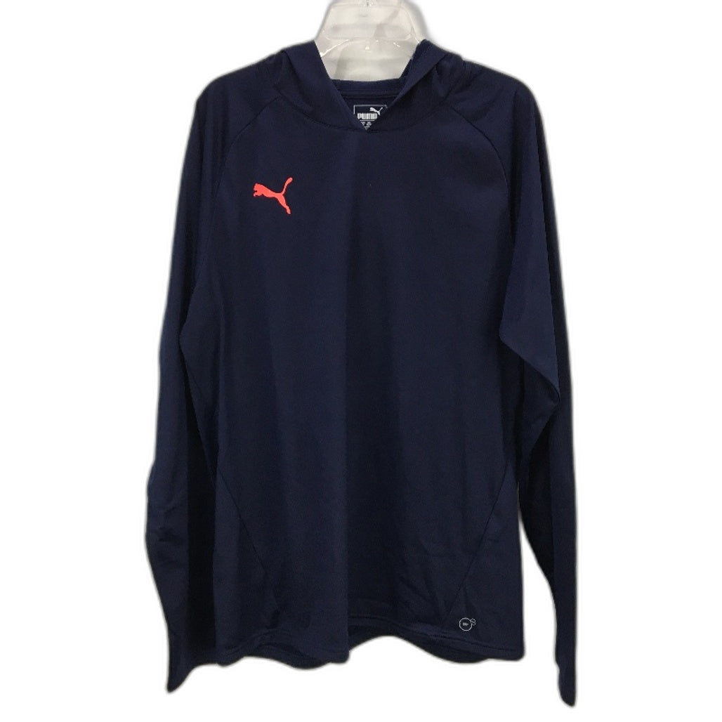 Puma DryCell Satin Fleece Lined Pullover Navy Blue Hooded Sweatshirt Men Size XL