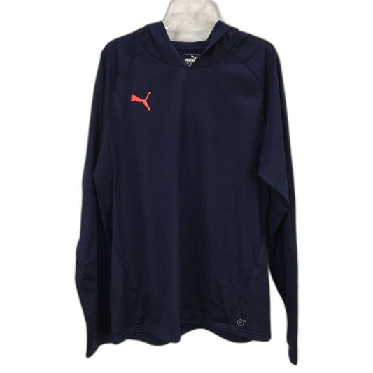 Puma DryCell Satin Fleece Lined Pullover Navy Blue Hooded Sweatshirt Men Size XL