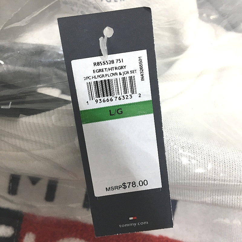 Tommy Hilfiger 2 Piece French Terry White Grey Pyjama Set Ladies Size Large NEW