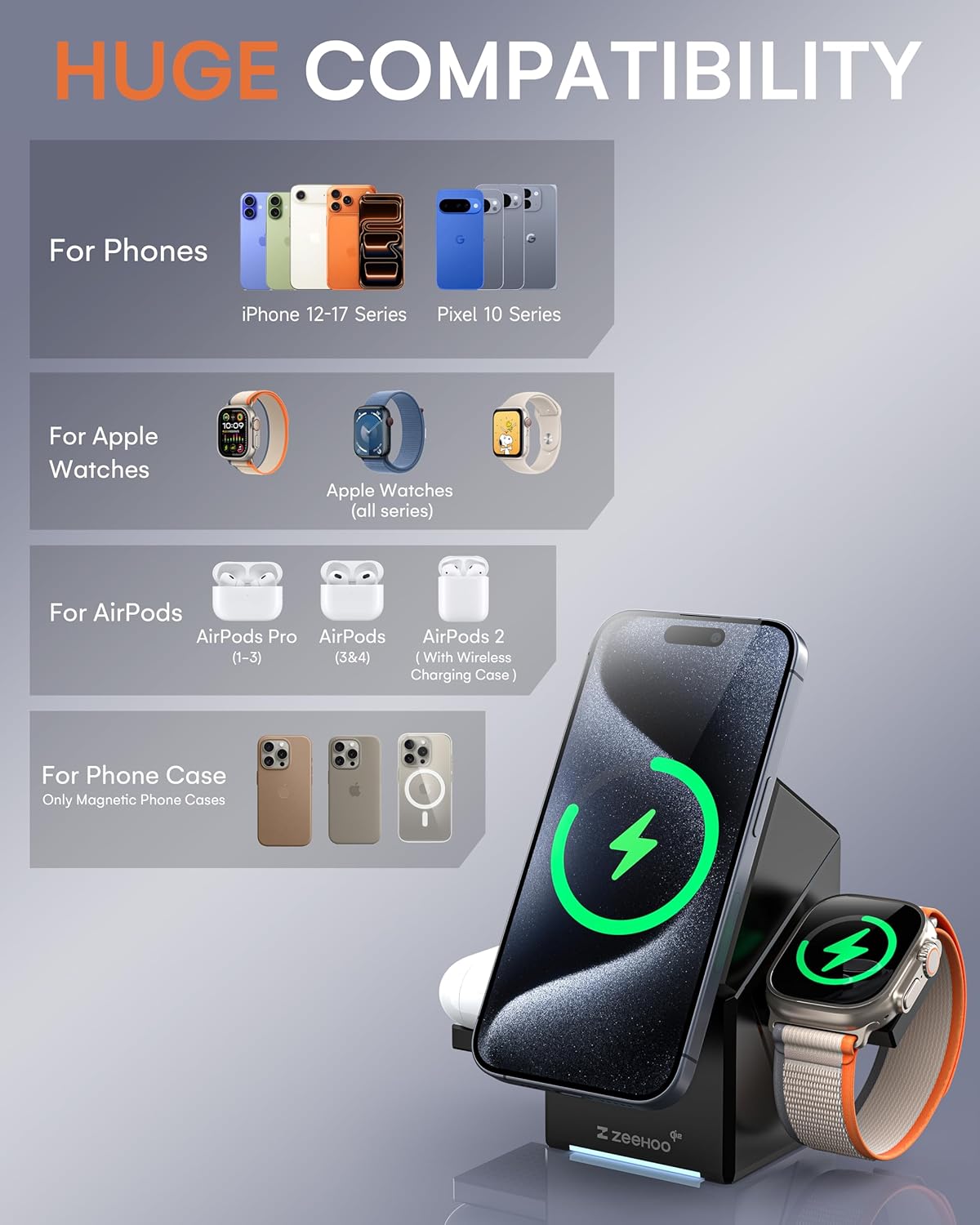 ZEEHOO Cubetrick X 3 in 15W Wireless Charging Station for Apple Devices DEMO