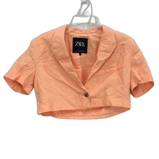 Zara Linen Peach Pink Cropped Single Breasted Blazer Top Ladies Size Medium